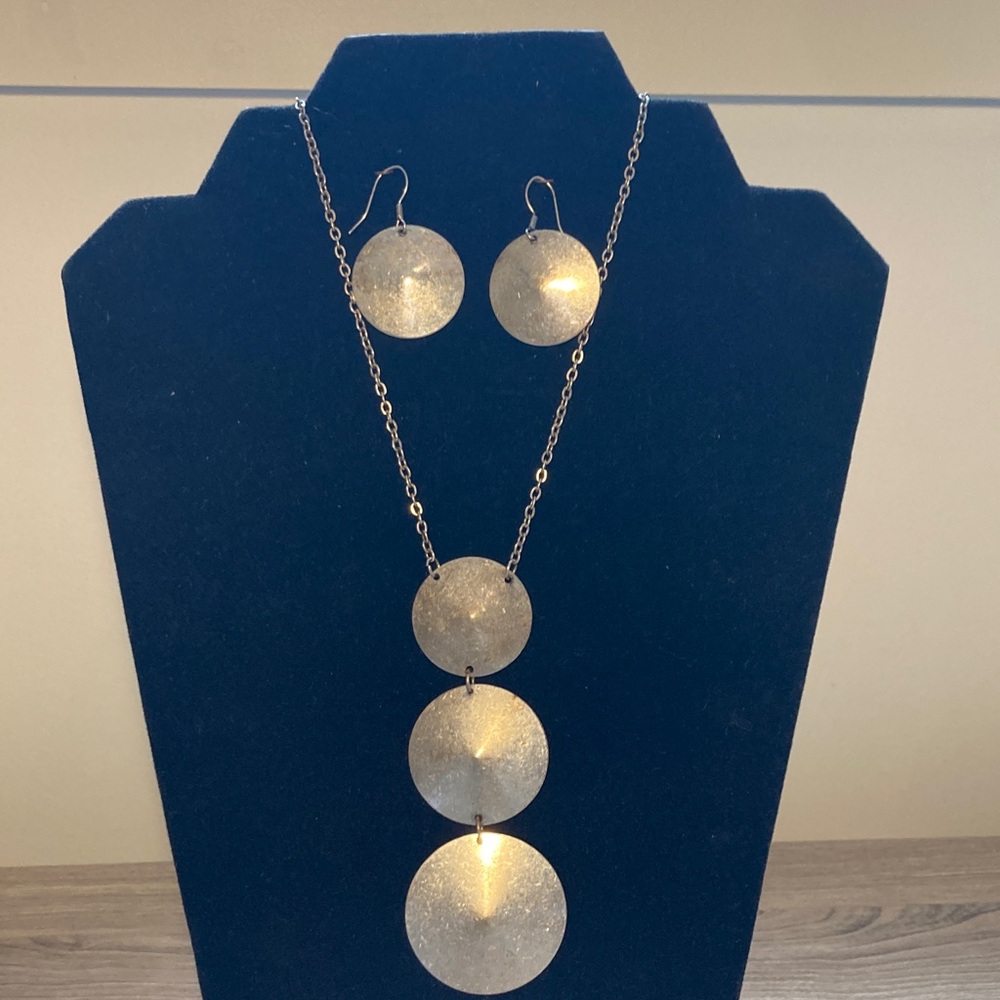 VLCM disks necklace and earrings set silver art nouveau